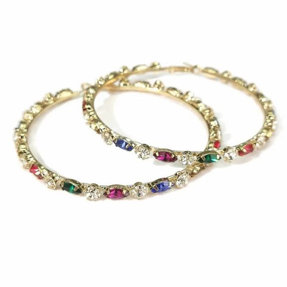 Gold MultiColor Gemstone Hoop Earrings - Picture 3 of 4
